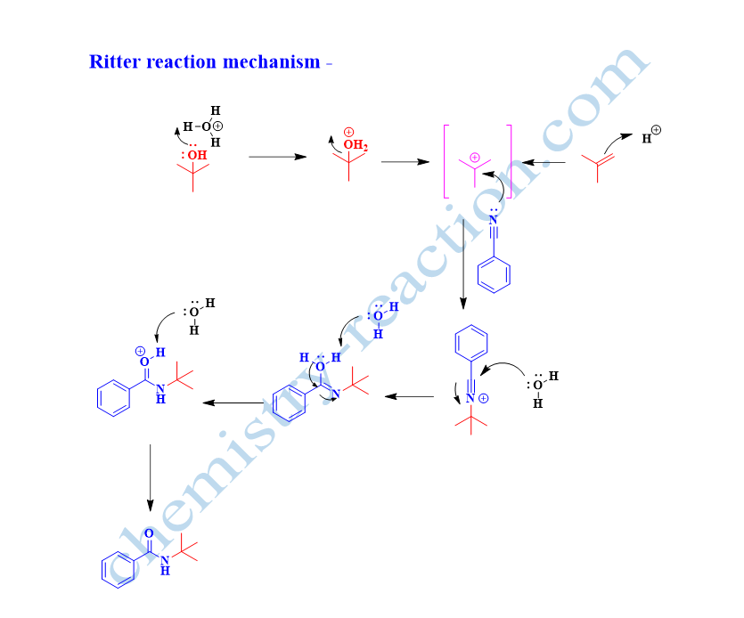 ritter reaction mechanism JPEG, intermediate of ritter reaction, amide synthesis mechanism image
